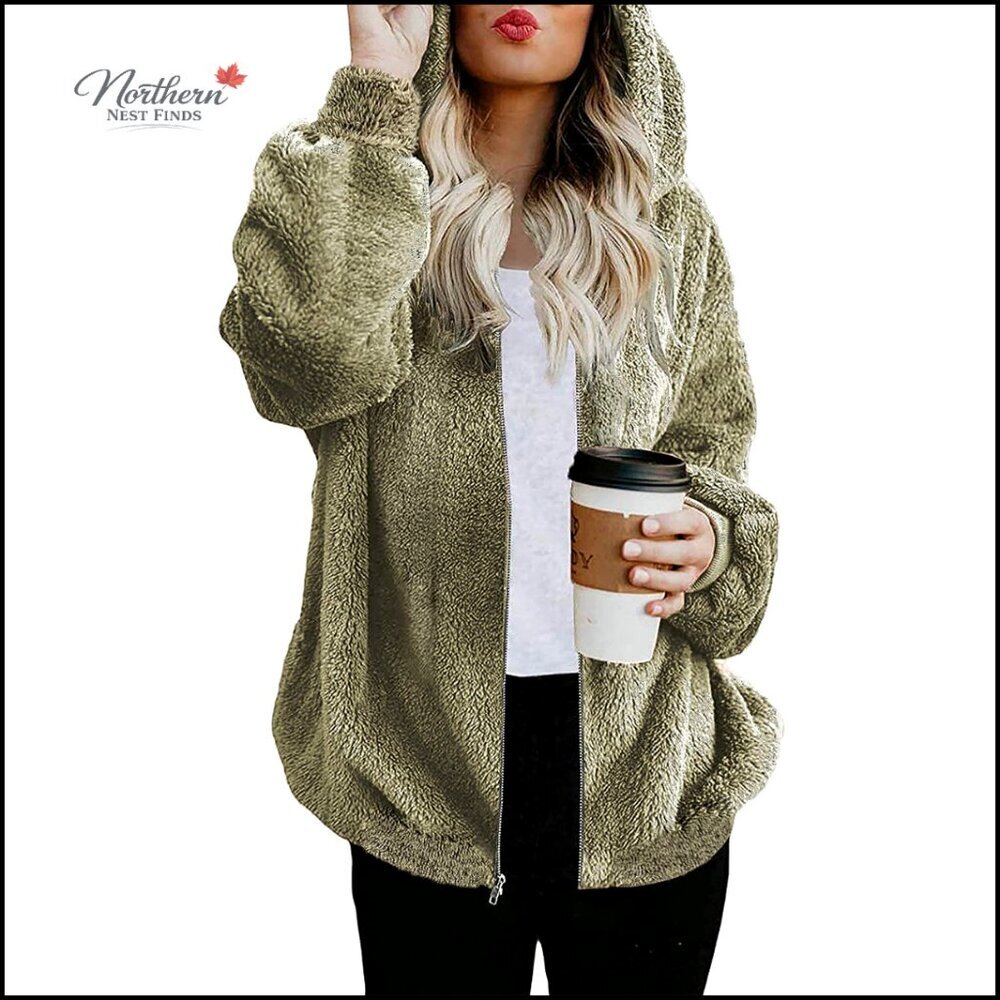 Oversized Fleece Sherpa Hoodie Jacket Zip Up with Pockets